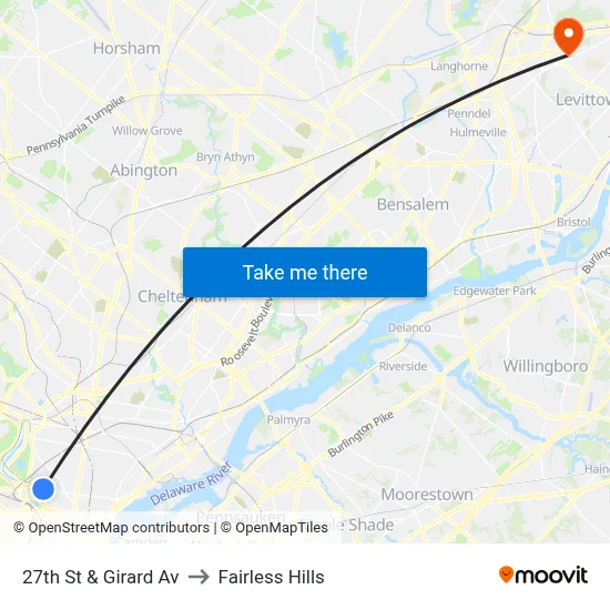 27th St & Girard Av to Fairless Hills map