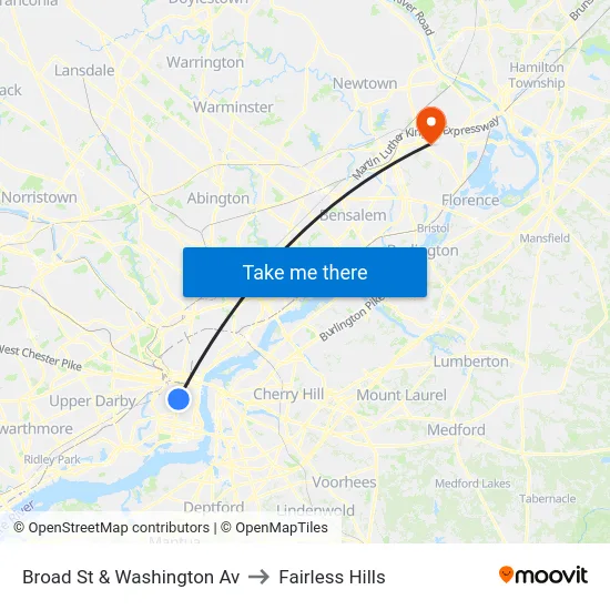 Broad St & Washington Av to Fairless Hills map