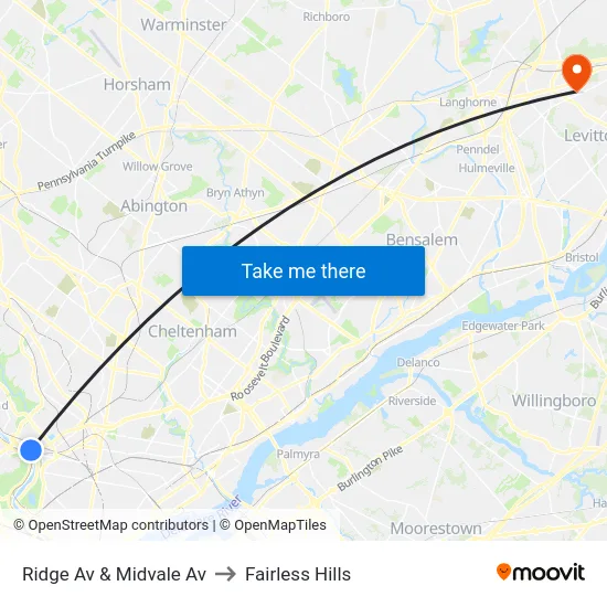 Ridge Av & Midvale Av to Fairless Hills map