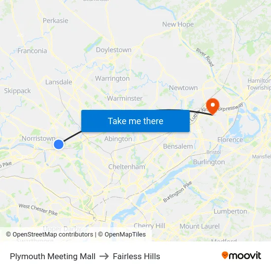 Plymouth Meeting Mall to Fairless Hills map