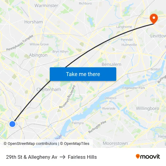 29th St & Allegheny Av to Fairless Hills map