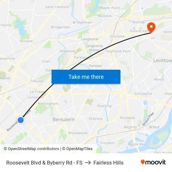 Roosevelt Blvd & Byberry Rd - FS to Fairless Hills map