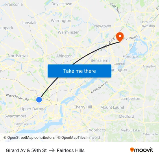 Girard Av & 59th St to Fairless Hills map