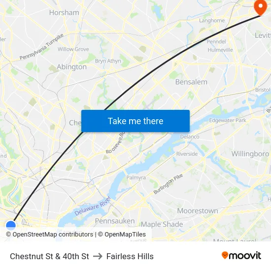Chestnut St & 40th St to Fairless Hills map