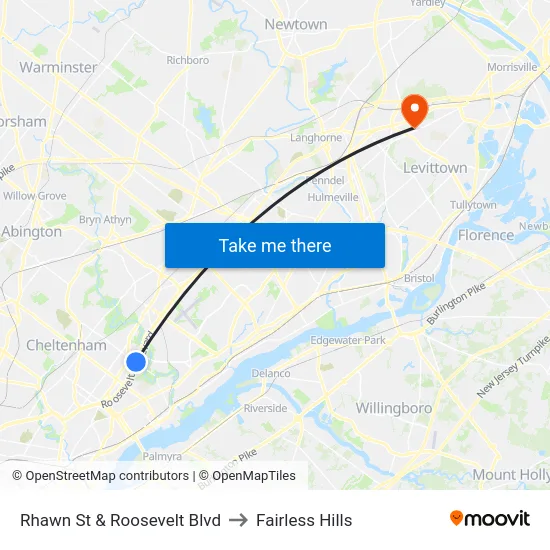 Rhawn St & Roosevelt Blvd to Fairless Hills map