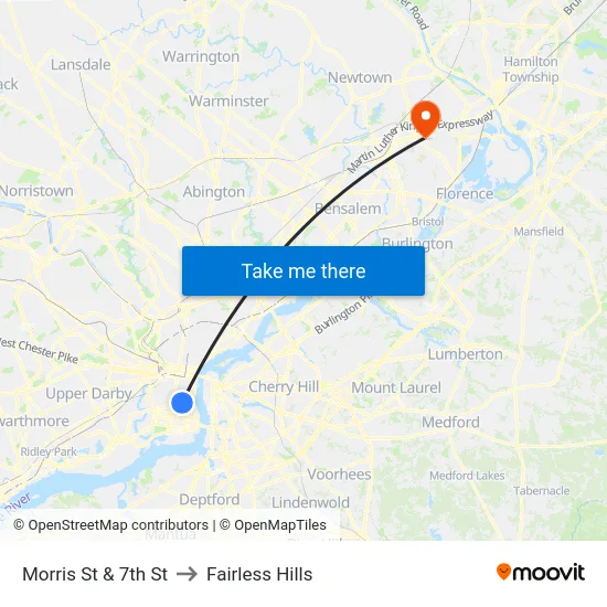 Morris St & 7th St to Fairless Hills map