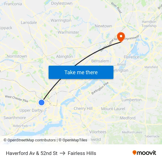 Haverford Av & 52nd St to Fairless Hills map