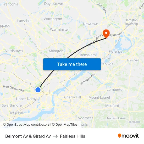 Belmont Av & Girard Av to Fairless Hills map