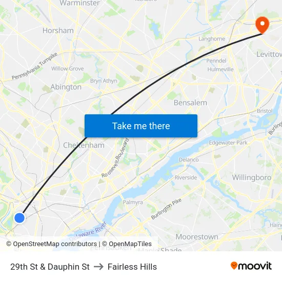 29th St & Dauphin St to Fairless Hills map