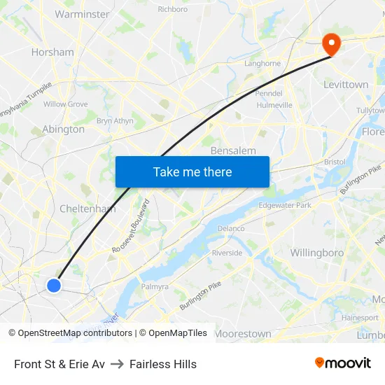 Front St & Erie Av to Fairless Hills map