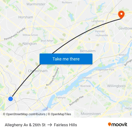 Allegheny Av & 26th St to Fairless Hills map