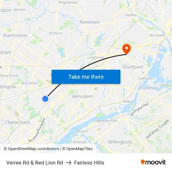 Verree Rd & Red Lion Rd to Fairless Hills map