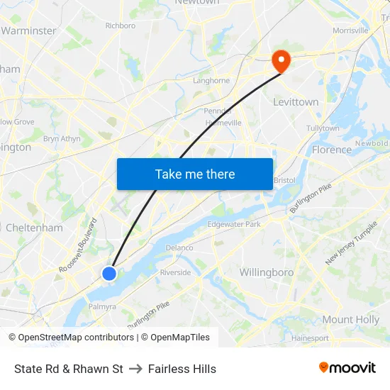 State Rd & Rhawn St to Fairless Hills map