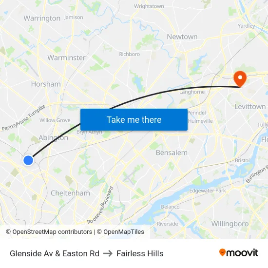 Glenside Av & Easton Rd to Fairless Hills map