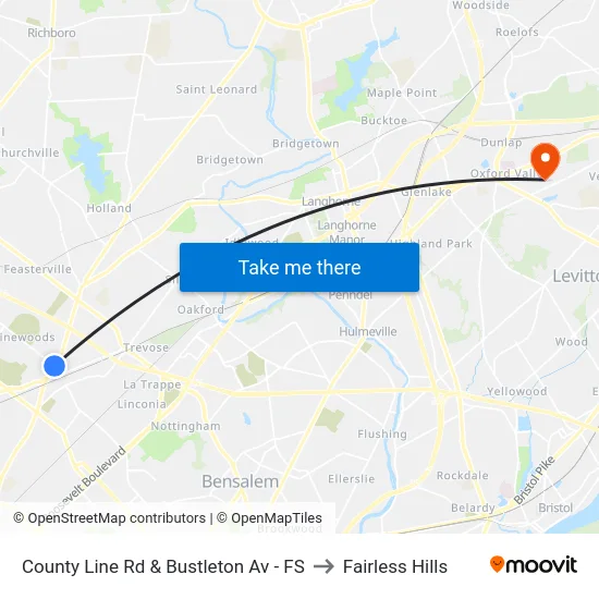 County Line Rd & Bustleton Av - FS to Fairless Hills map