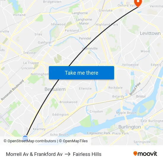 Morrell Av & Frankford Av to Fairless Hills map
