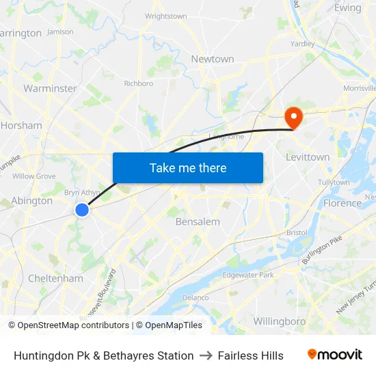 Huntingdon Pk & Bethayres Station to Fairless Hills map