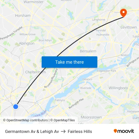 Germantown Av & Lehigh Av to Fairless Hills map