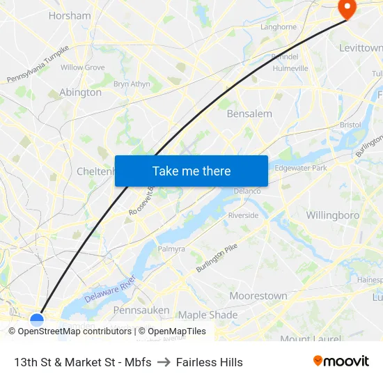 13th St & Market St - Mbfs to Fairless Hills map