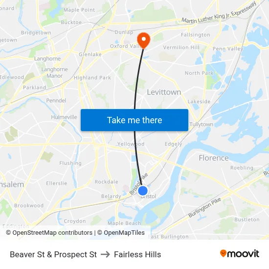 Beaver St & Prospect St to Fairless Hills map