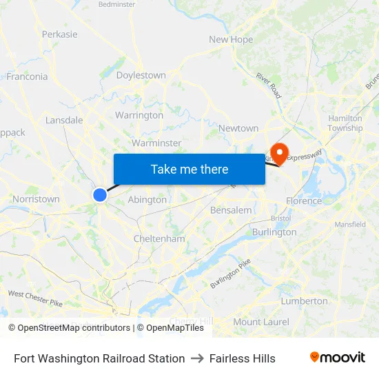 Fort Washington Railroad Station to Fairless Hills map