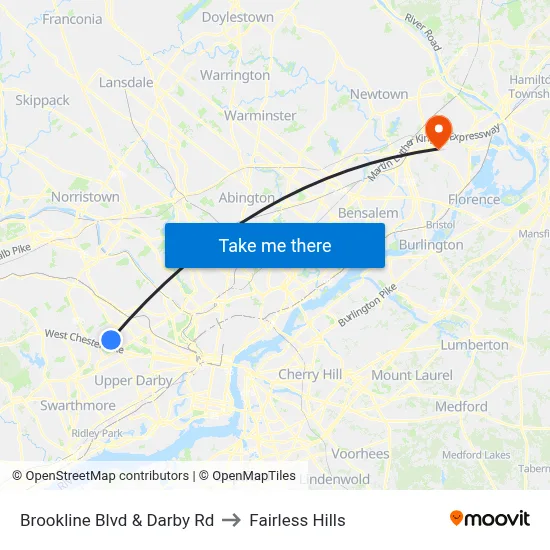 Brookline Blvd & Darby Rd to Fairless Hills map