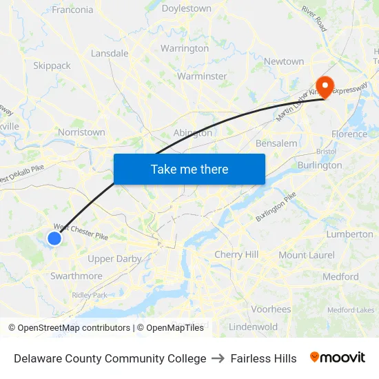 Delaware County Community College to Fairless Hills map