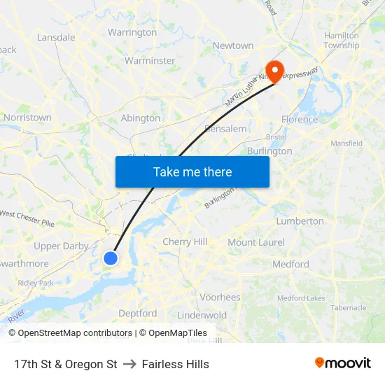17th St & Oregon St to Fairless Hills map