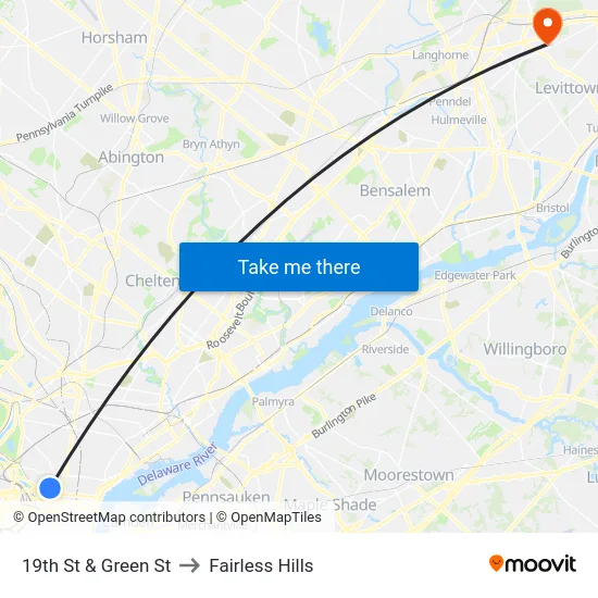 19th St & Green St to Fairless Hills map