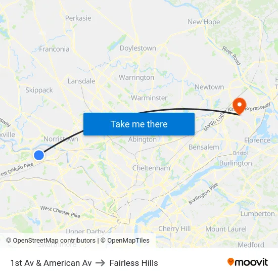 1st Av & American Av to Fairless Hills map