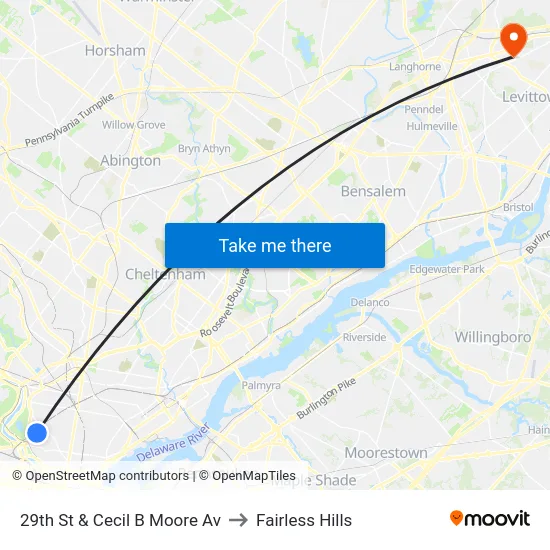 29th St & Cecil B Moore Av to Fairless Hills map