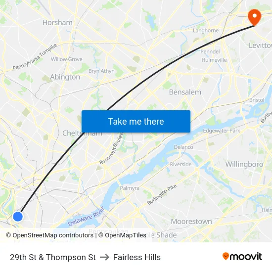 29th St & Thompson St to Fairless Hills map