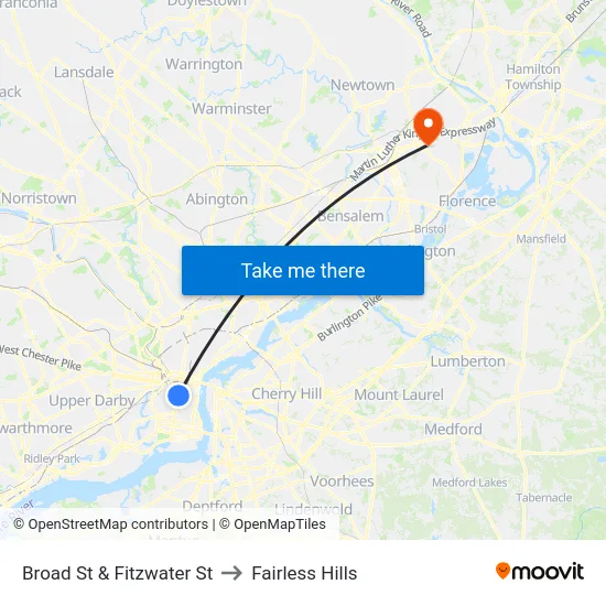 Broad St & Fitzwater St to Fairless Hills map