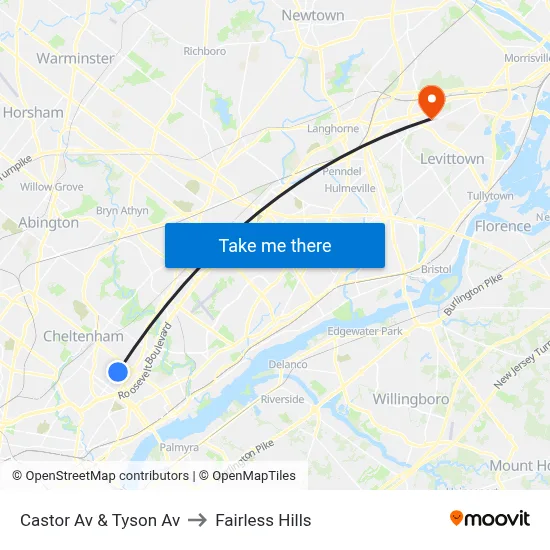 Castor Av & Tyson Av to Fairless Hills map