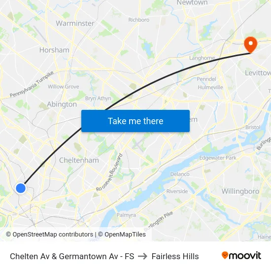 Chelten Av & Germantown Av - FS to Fairless Hills map