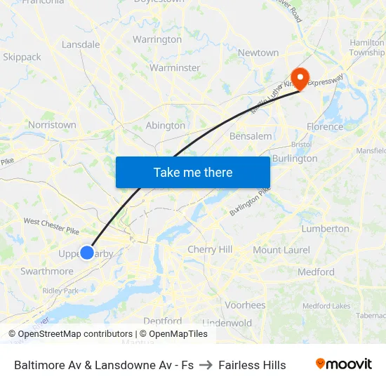 Baltimore Av & Lansdowne Av - Fs to Fairless Hills map