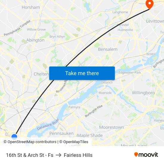 16th St & Arch St - Fs to Fairless Hills map