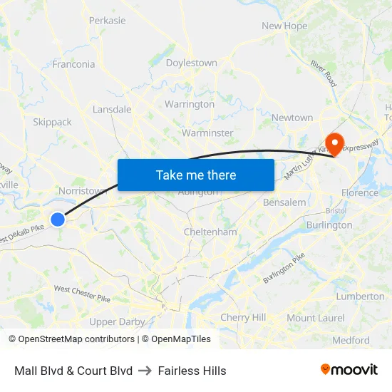 Mall Blvd & Court Blvd to Fairless Hills map