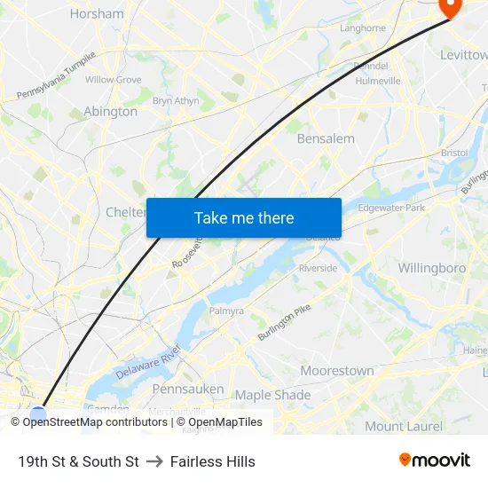 19th St & South St to Fairless Hills map