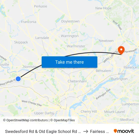 Swedesford Rd & Old Eagle School Rd - Mbns to Fairless Hills map