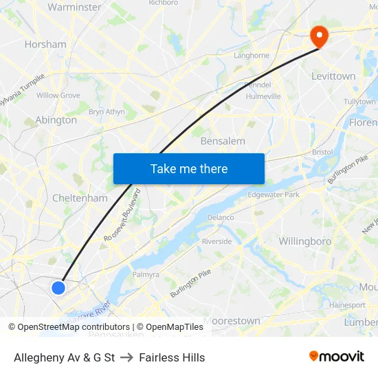 Allegheny Av & G St to Fairless Hills map