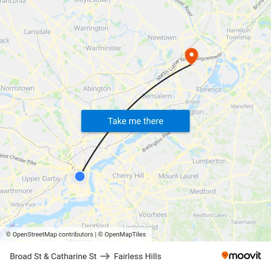 Broad St & Catharine St to Fairless Hills map