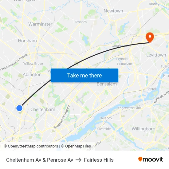 Cheltenham Av & Penrose Av to Fairless Hills map