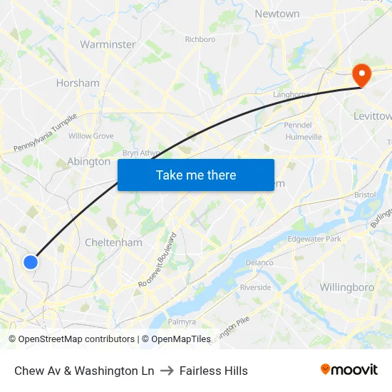 Chew Av & Washington Ln to Fairless Hills map
