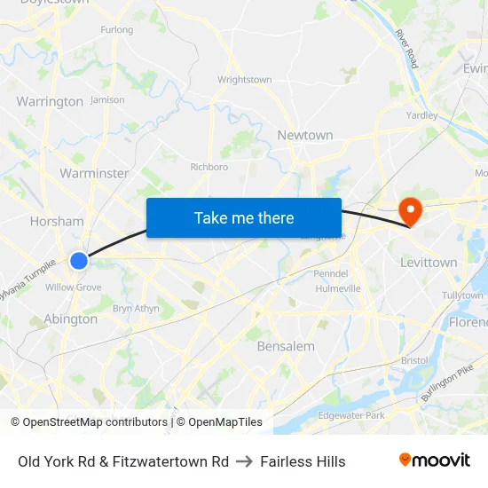 Old York Rd & Fitzwatertown Rd to Fairless Hills map