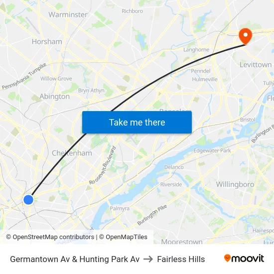 Germantown Av & Hunting Park Av to Fairless Hills map