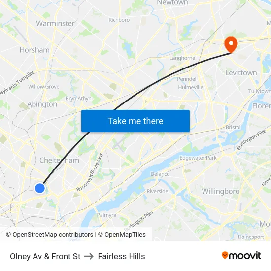 Olney Av & Front St to Fairless Hills map