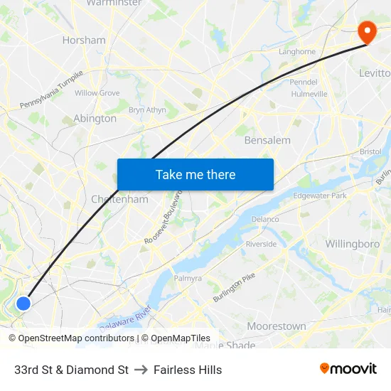 33rd St & Diamond St to Fairless Hills map