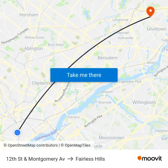 12th St & Montgomery Av to Fairless Hills map