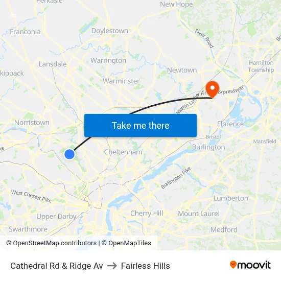 Cathedral Rd & Ridge Av to Fairless Hills map